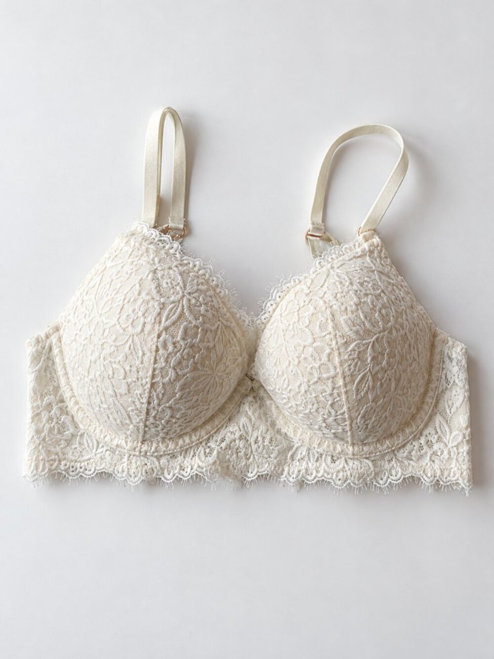 Aerie Ivory Floral Eyelash Lace Push-Up Bra Adjustable Straps Size 34C